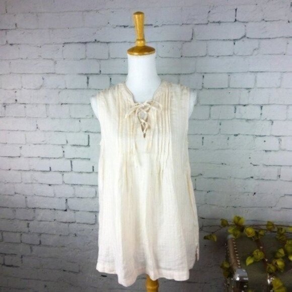 Cynthia Rowley Linen Striped Sleeveless Top Cream Size Small - Picture 1 of 5